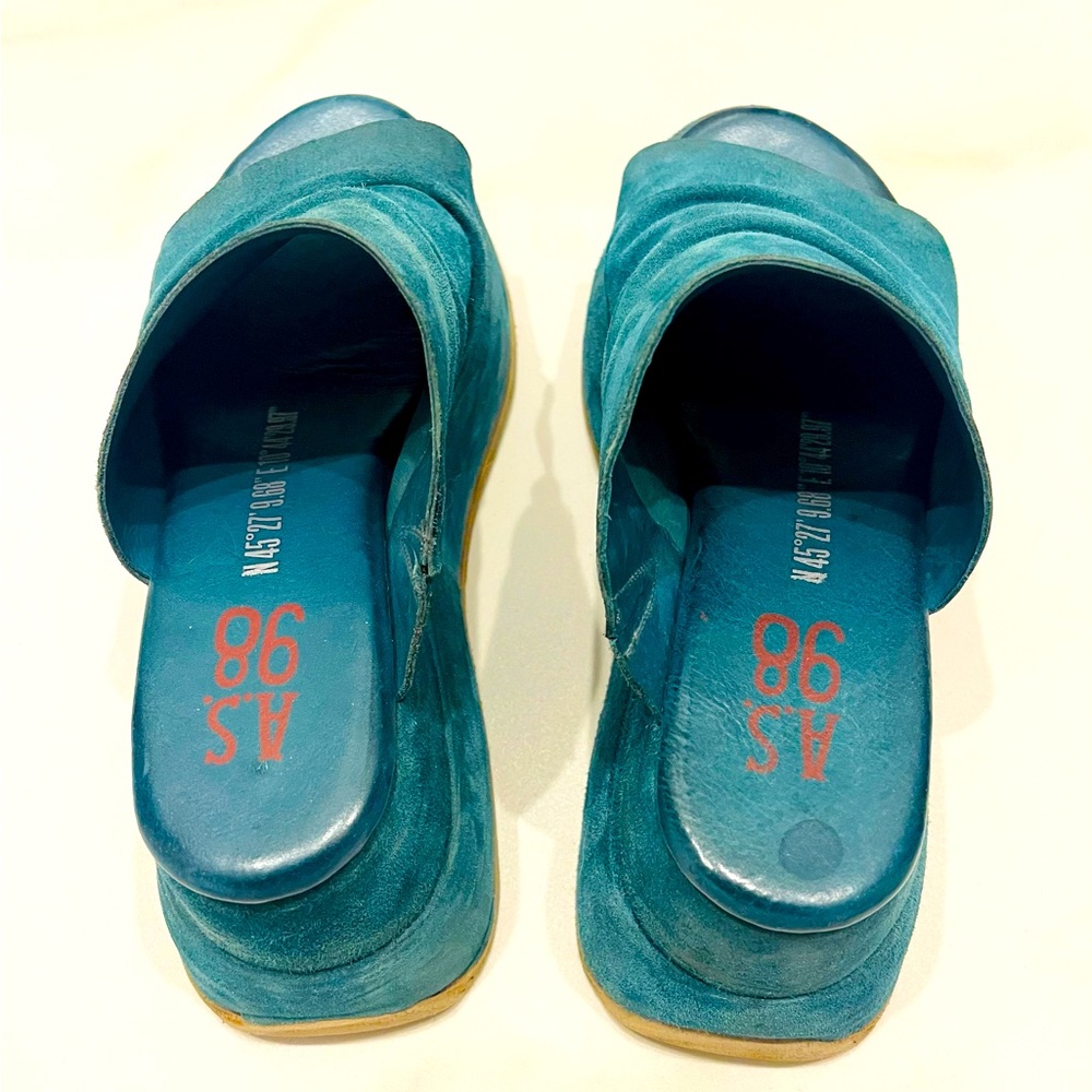 A.S. 98 Teal Suede Platform Sandals Size 37 - Picture 3 of 10